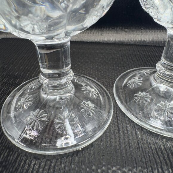 Antique Moon and Stars Palace Clear Goblet Cups Stems Set 2 Manganese 365nm UV - Picture 8 of 11